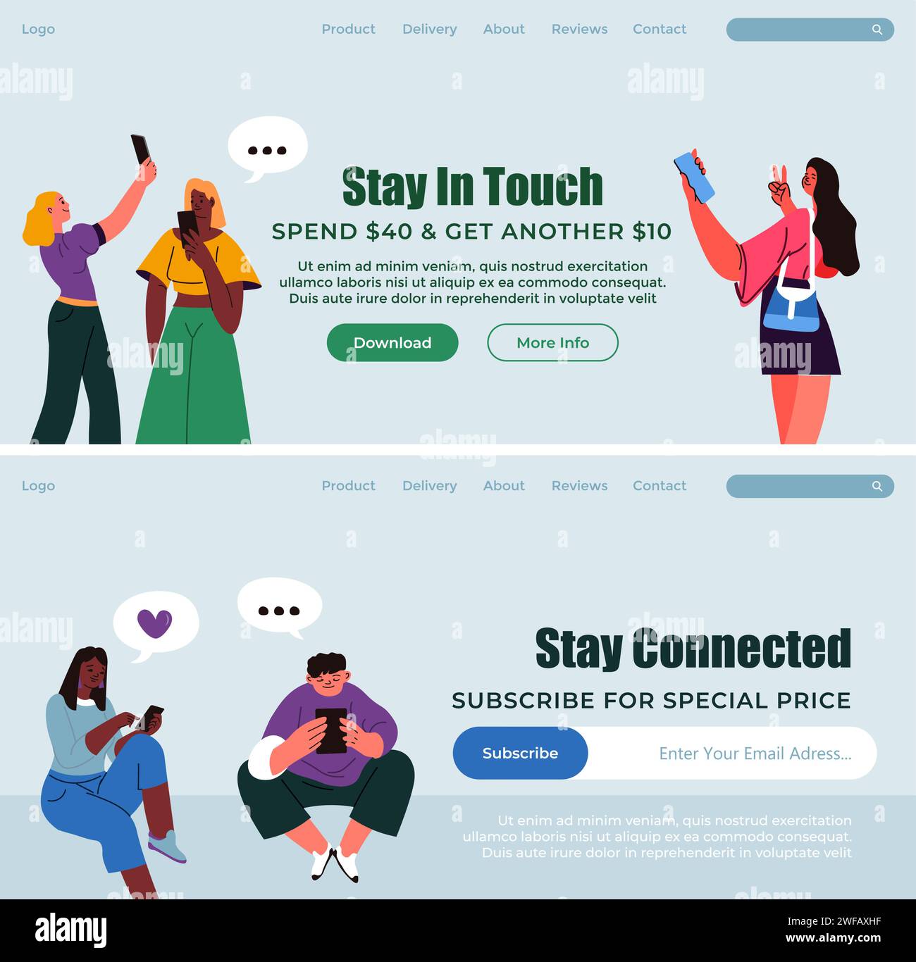 Resta in contatto e connesso, app per social media Illustrazione Vettoriale