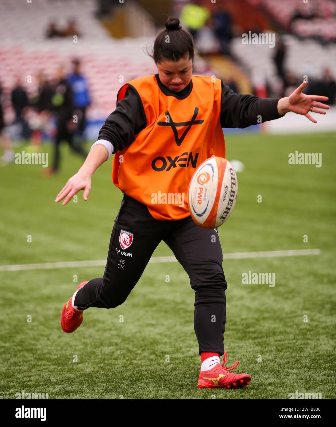 Gloucester, Regno Unito. 20 gennaio 2024. Gloucester, Inghilterra, 20 gennaio 2024 Caity Mattinson (Gloucester) Warming Up before the Premiership Womens Rugby game between Gloucester/Hartpury and Saracens Women at Kingsholm in Gloucester, Inghilterra. (B. Est/SPP) credito: SPP Sport Press Photo. /Alamy Live News Foto Stock