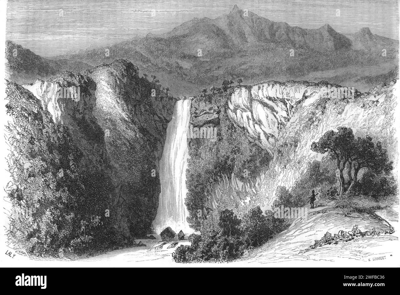 Cascate di Chamarel e riserva naturale nel distretto di Rivière Noire Mauritius. Incisione d'epoca o storica o illustrazione 1863 Foto Stock