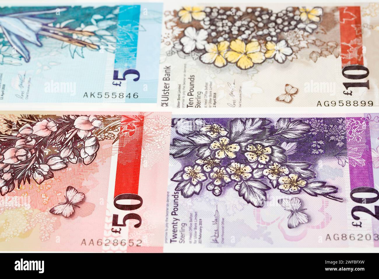 Banconote dell'Irlanda del Nord - Sterlina un contesto economico Foto Stock