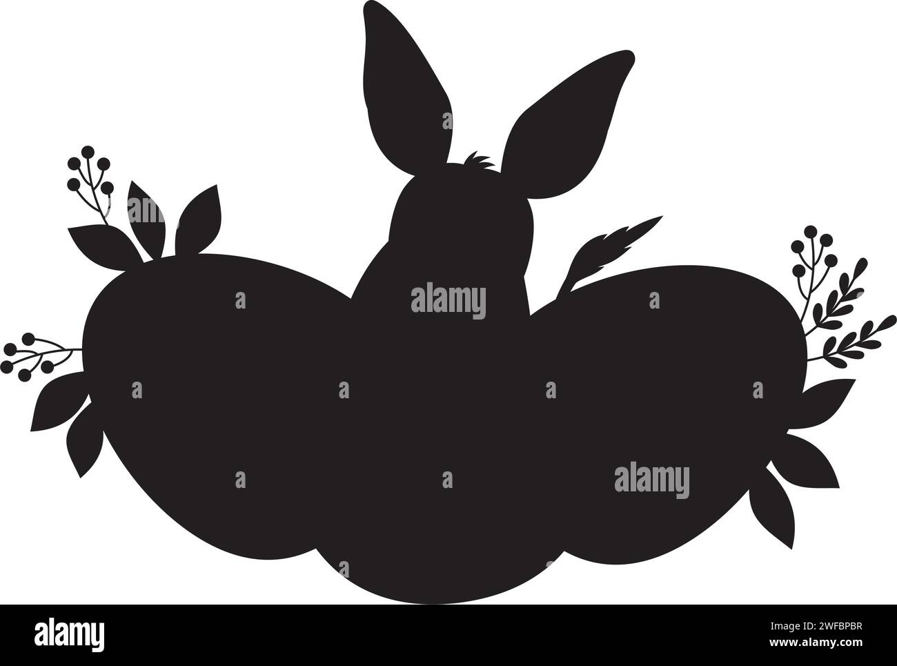 Silhouette animale australiano bilby con uova di Pasqua. Disegno a mano nera. Illustrazione vettoriale Illustrazione Vettoriale