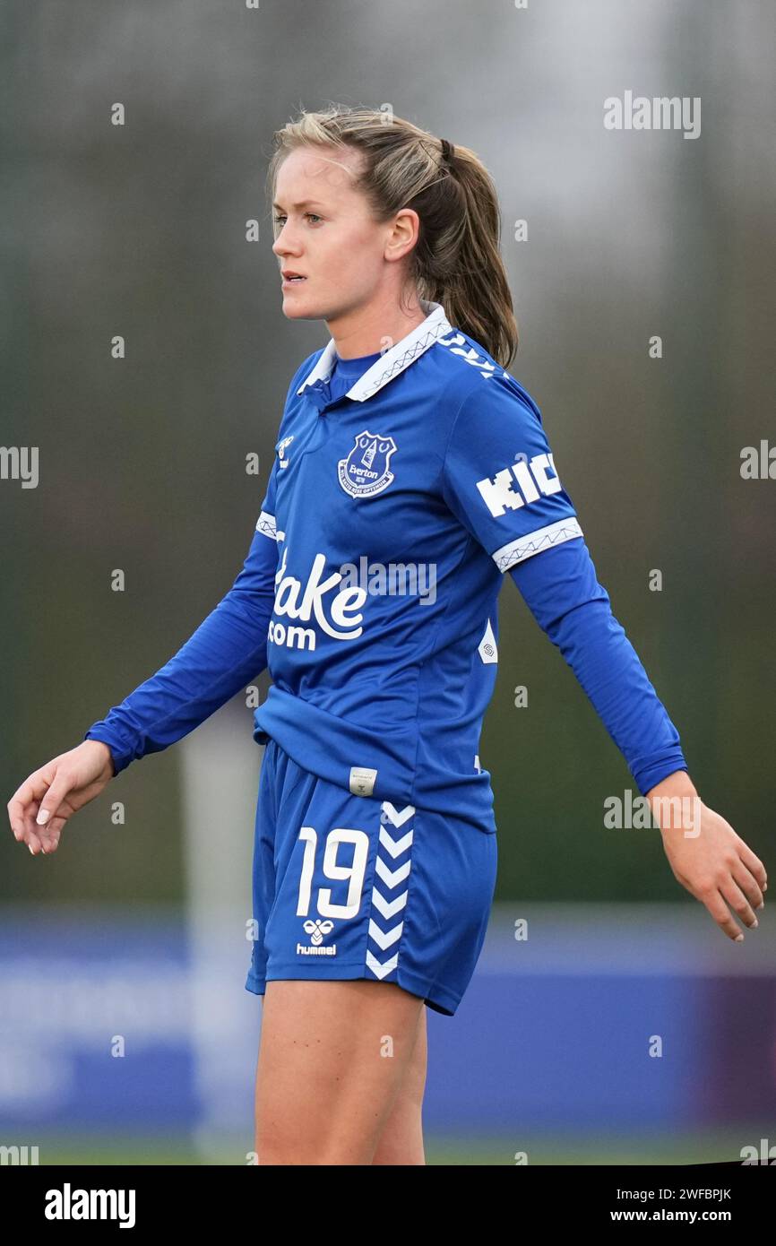 Everton FC / Leicester City FC Barclays Womens Super League WALTON HALL PARK STADIUM, INGHILTERRA - GENNAIO 28. 2024 durante il Barclays Women's Super League match tra Everton FC e Leicester City FC al Walton Hall Park Stadium il 28 2024 gennaio a Liverpool in Inghilterra. (Foto Alan Edwards per F2images) Foto Stock