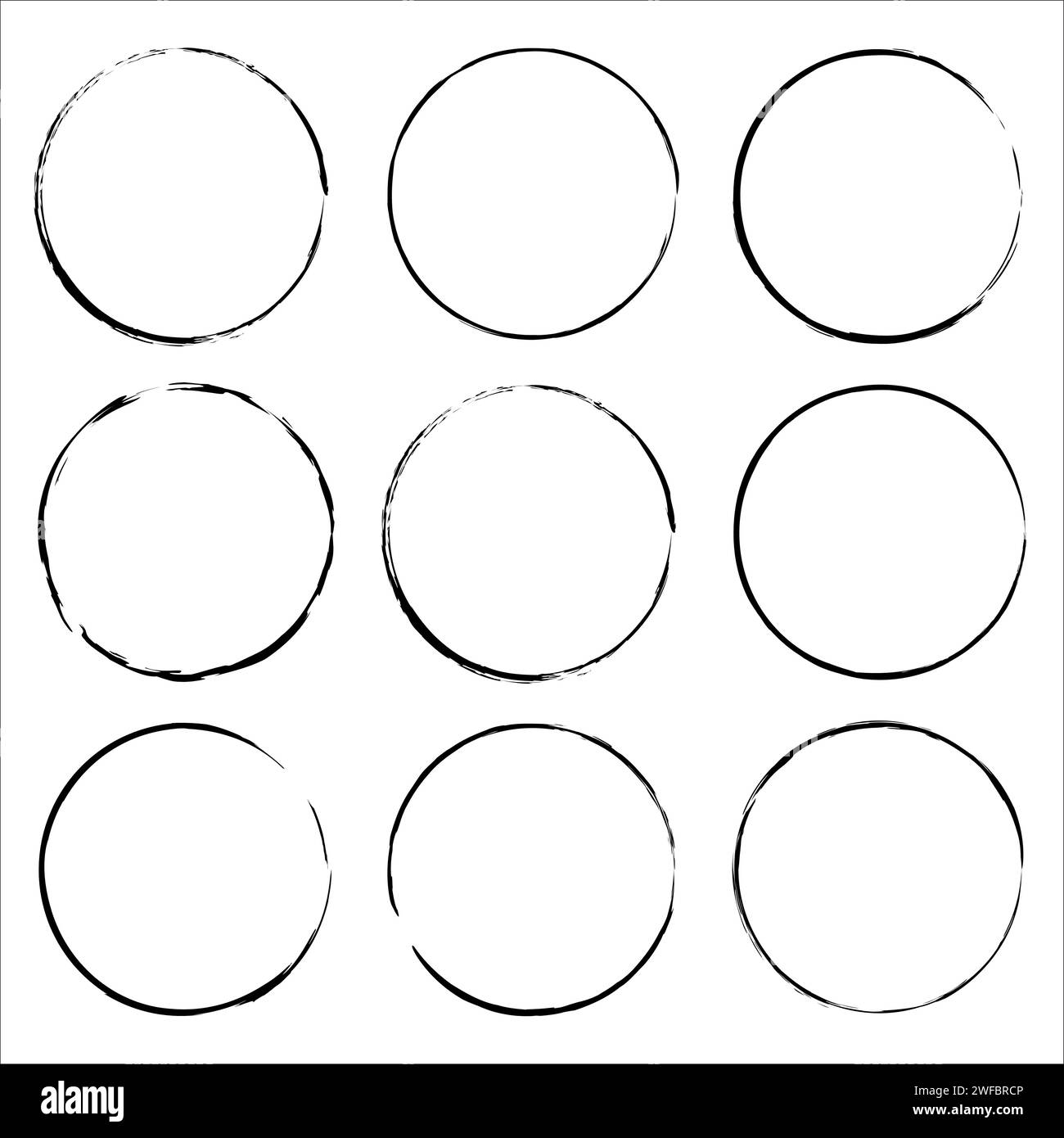 Cornici circolari grunge. Elementi silhouette neri. Logo decorativo. Sfondo astratto. Illustrazione vettoriale. Immagine stock. EPS 10. Illustrazione Vettoriale