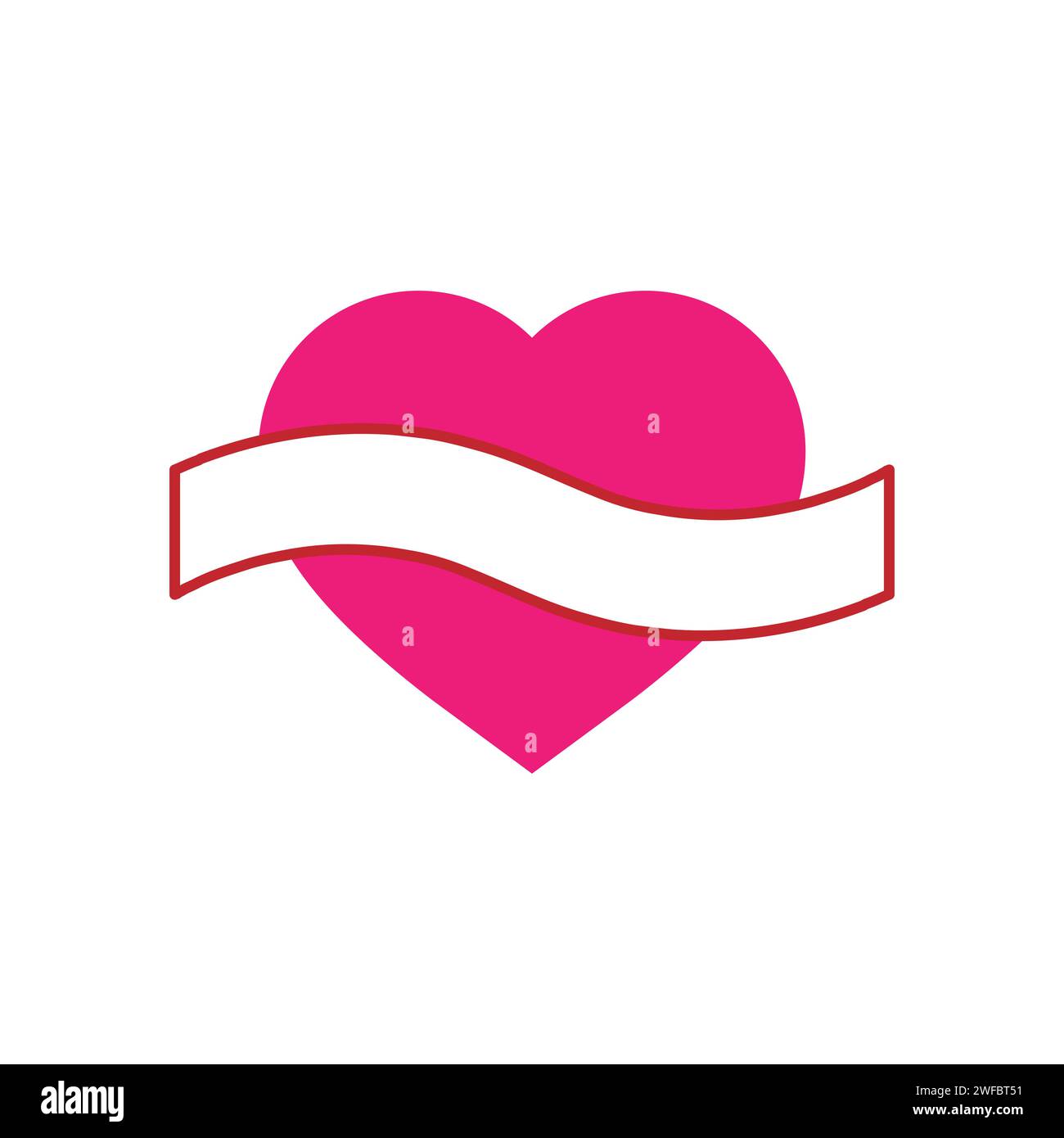 Cuore rosso con nastro bianco. Buon arredamento del giorno. Matrimonio in vacanza. Illustrazione vettoriale. immagine stock. EPS 10. Illustrazione Vettoriale