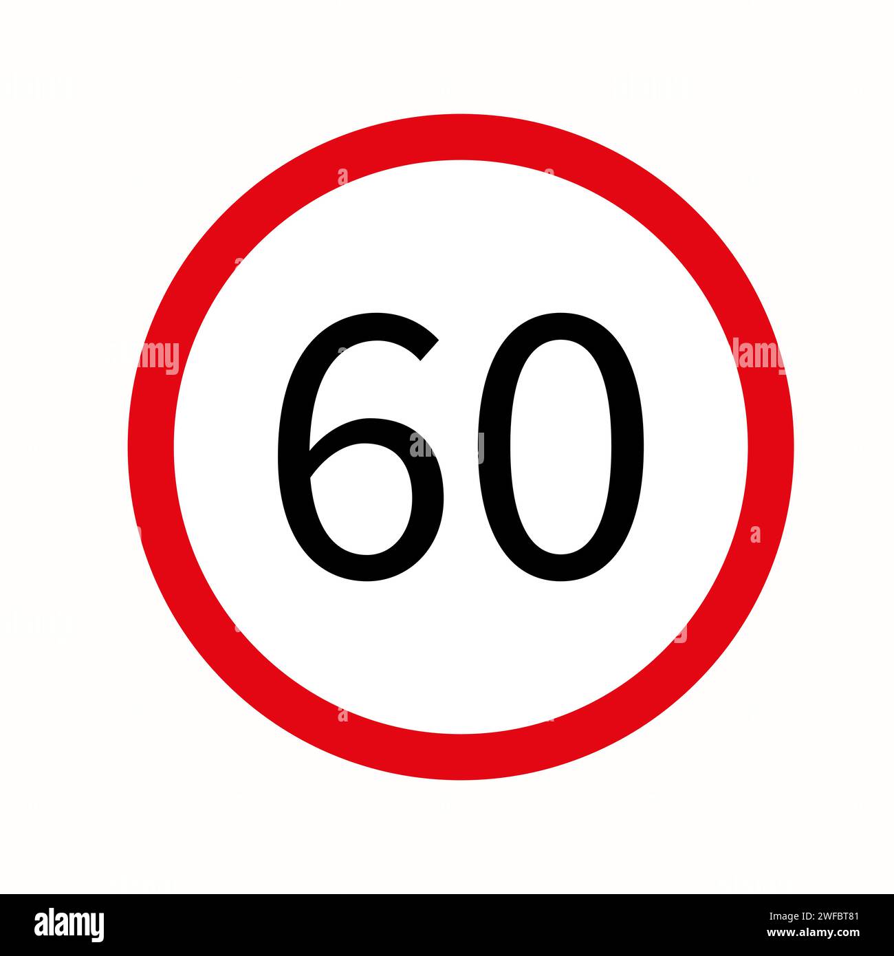 segnale limite di velocità 60 km/h. Icona attenzione. Leggi sulla circolazione. Segnaletica stradale isolata. Illustrazione vettoriale. Immagine stock. EPS 10. Illustrazione Vettoriale