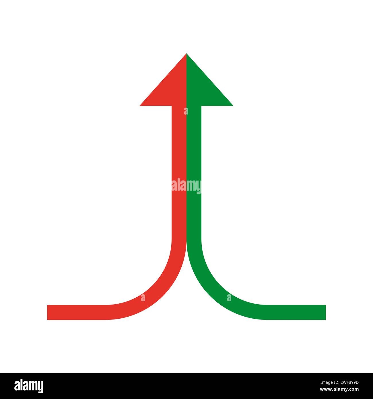 Serie piatta con due frecce in una. Concetto di lavoro di squadra. Illustrazione vettoriale. EPS 10. Illustrazione Vettoriale