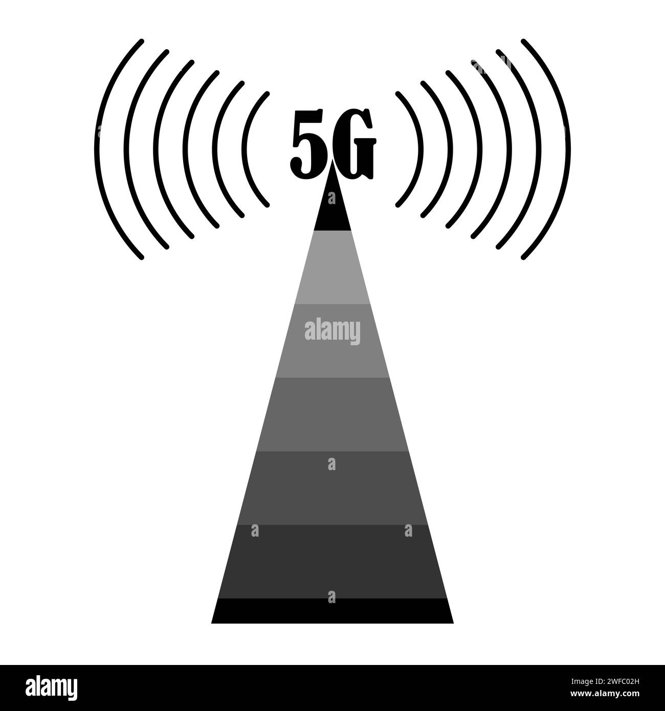 Icona piatta con icona torre da 5 g. Rete globale. Segnale della stazione radio. Comunicazione Internet. Illustrazione vettoriale. immagine stock. EPS 10. Illustrazione Vettoriale