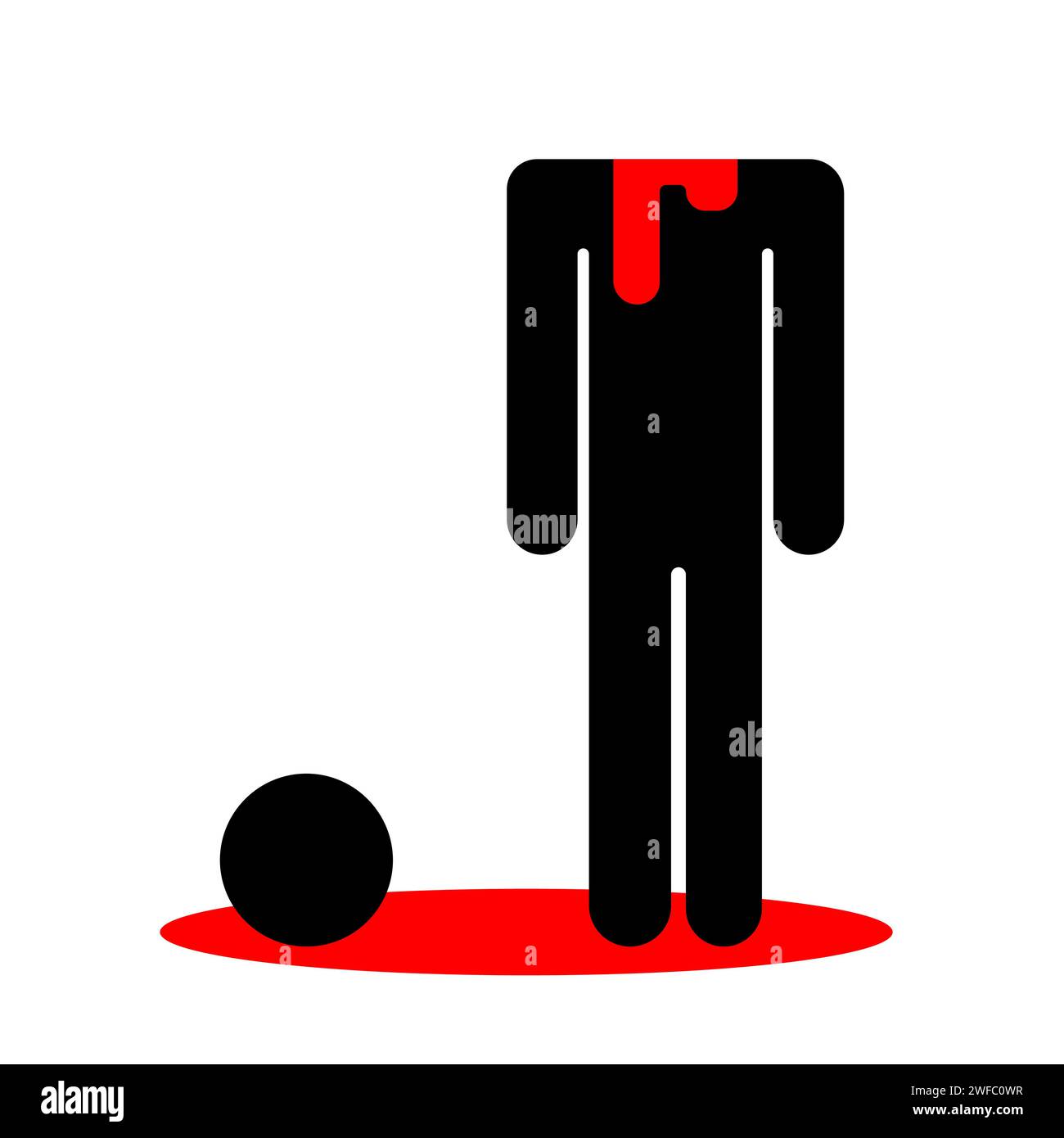 Uomo con la testa tagliata. In una pozza di sangue. Cadavere. Silhouette umana. Scena del crimine. Illustrazione vettoriale. Immagine stock. EPS 10. Illustrazione Vettoriale