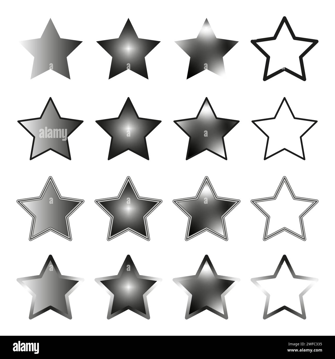 Icone sfumature stelle piatte. Impostare la stella di valutazione. Elemento di design di qualità. Illustrazione vettoriale. Immagine stock. EPS 10. Illustrazione Vettoriale