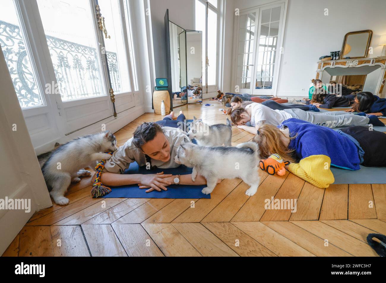 PUPPPY YOGA PARIS Foto Stock