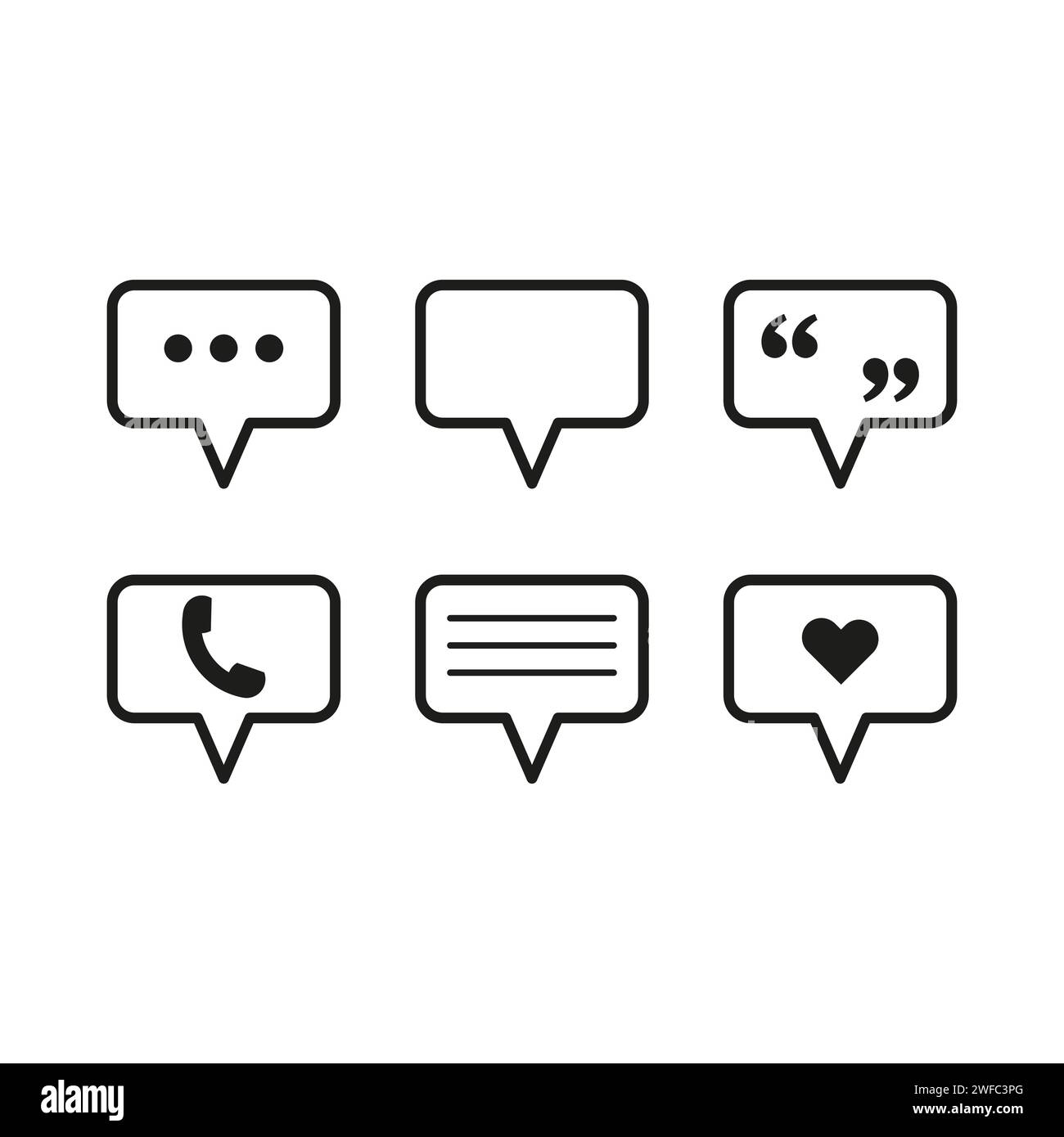 Icone dei messaggi diverse. Icona chat impostata. Testo bolla finestra di dialogo chat. Illustrazione vettoriale. Immagine stock. EPS 10. Illustrazione Vettoriale