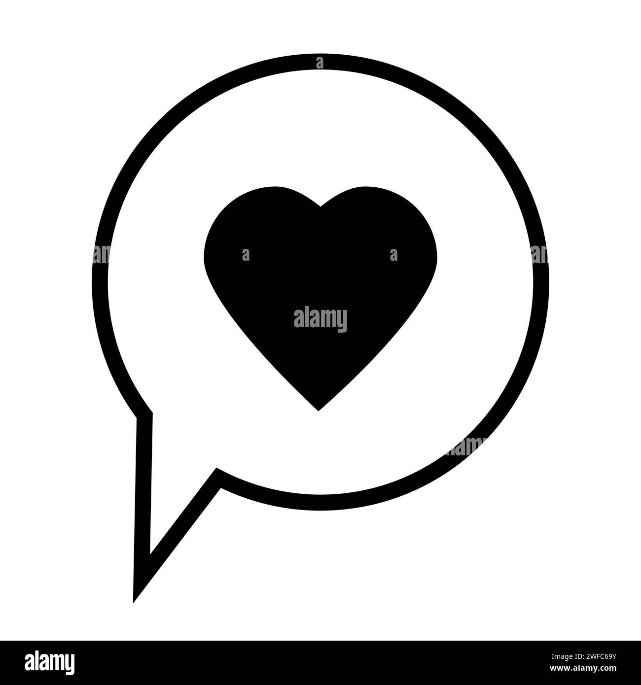 Icona a forma di bolla della chat. Cuore nero. Firma app. Simbolo del messaggio di comunicazione. Emblema dialogo. Illustrazione vettoriale. Immagine stock. EPS 10. Illustrazione Vettoriale