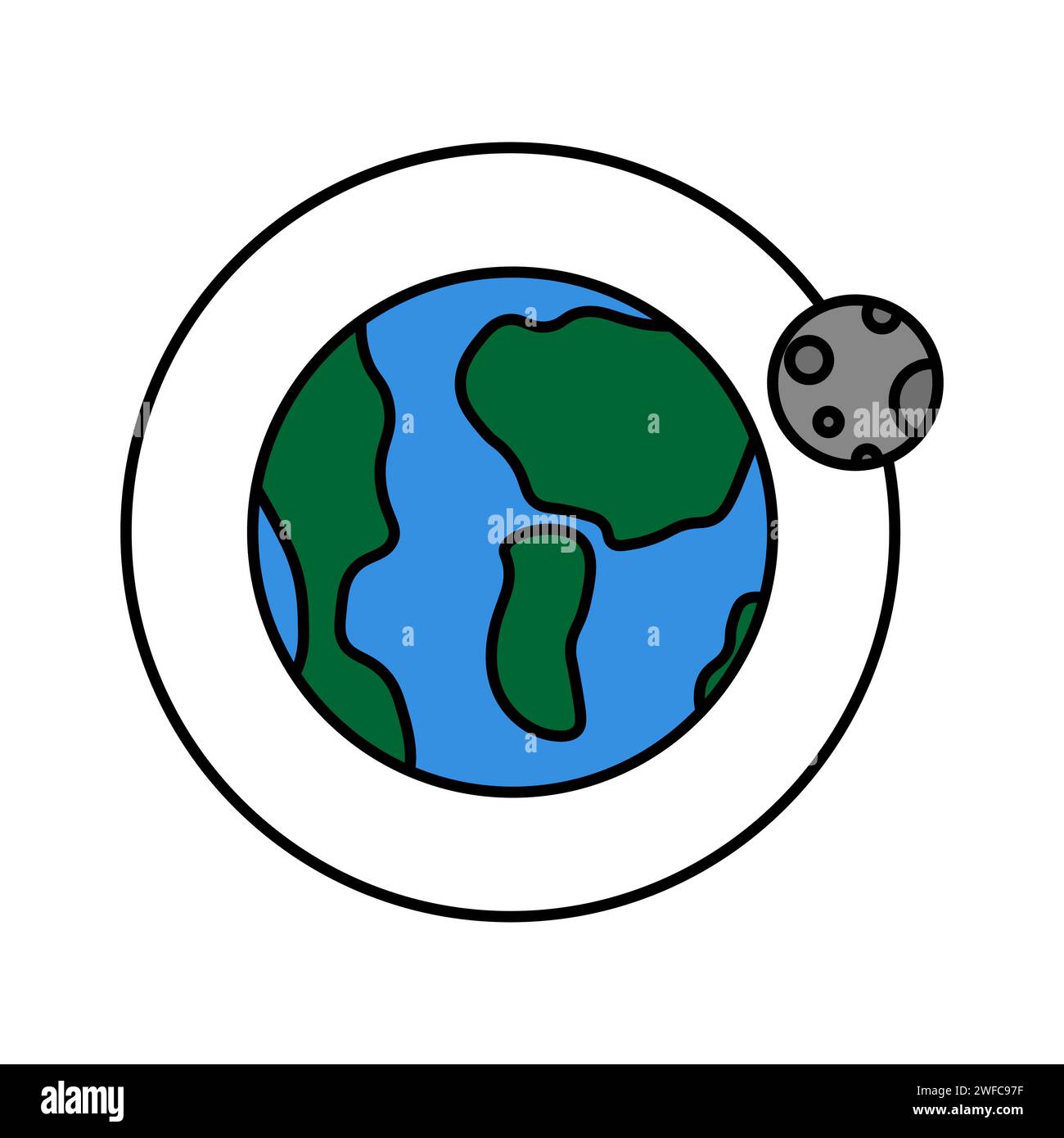 Orbita terrestre lunare. Icona a forma di stella. Disegno dello spazio. Disegno per bambini. Illustrazione vettoriale. Immagine stock. EPS 10. Illustrazione Vettoriale