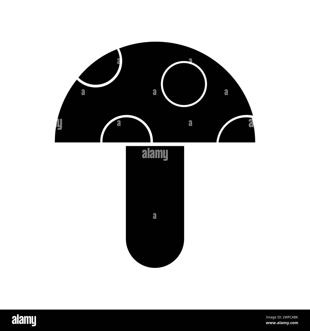 Silhouette a fungo. Forma nera. Icona organica. Clipart dei cartoni animati. Segno Amanita. Illustrazione vettoriale. Immagine stock. EPS 10. Illustrazione Vettoriale
