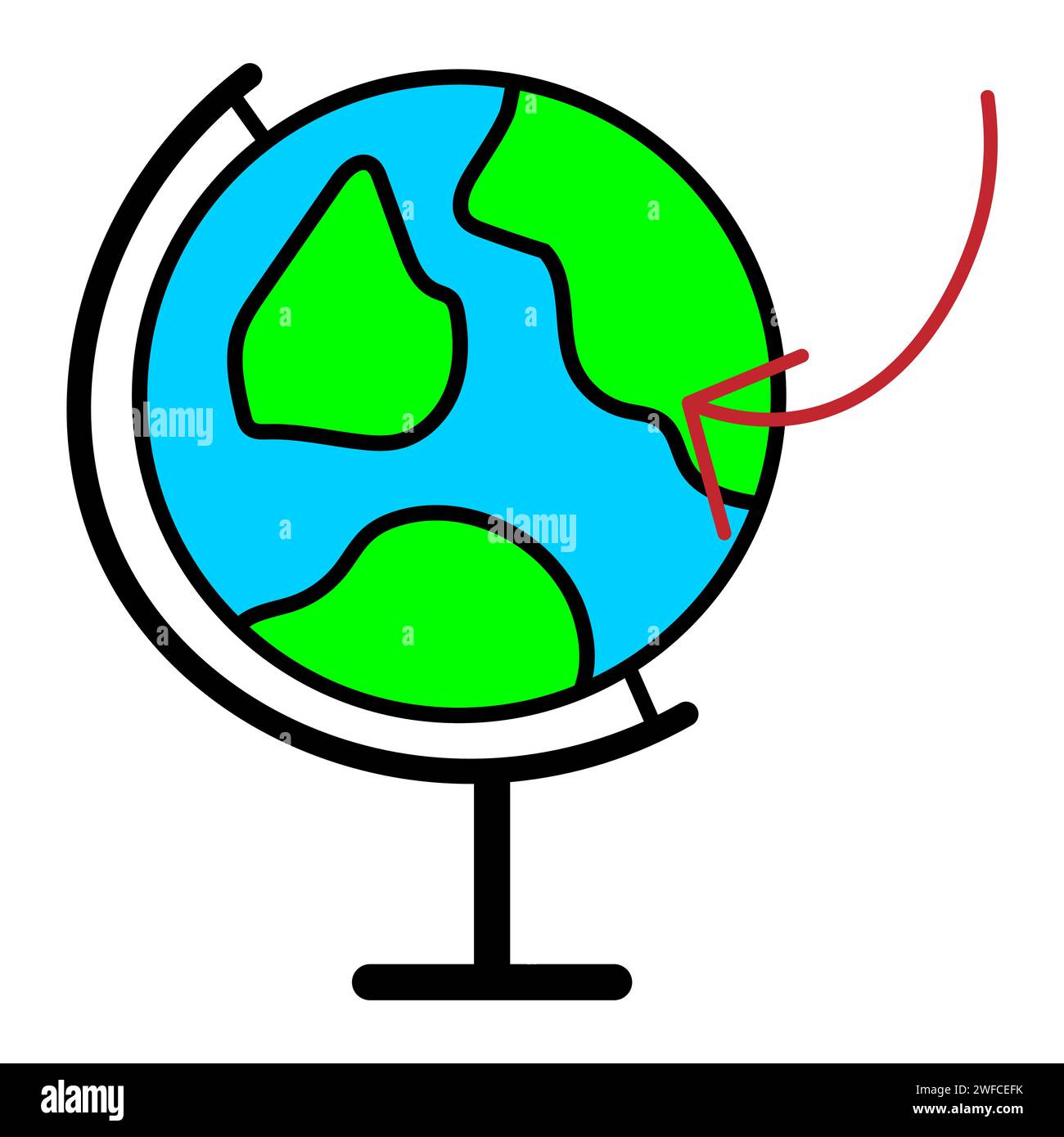 globo scolastico. Pianeta Terra. Segnare sul globo per viaggiare. Concetto di viaggio. Illustrazione vettoriale. immagine stock. EPS 10. Illustrazione Vettoriale