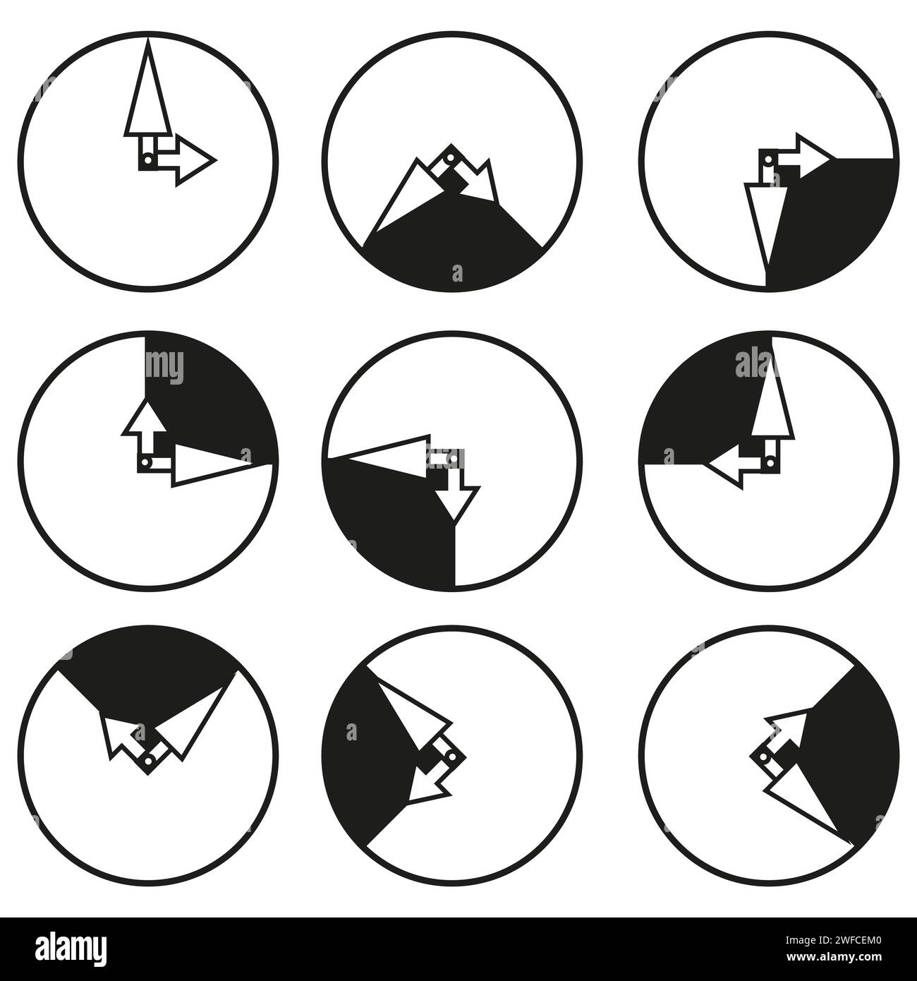 icone orologio nero. 24 ore su 24. Illustrazione vettoriale. immagine stock. EPS 10. Illustrazione Vettoriale