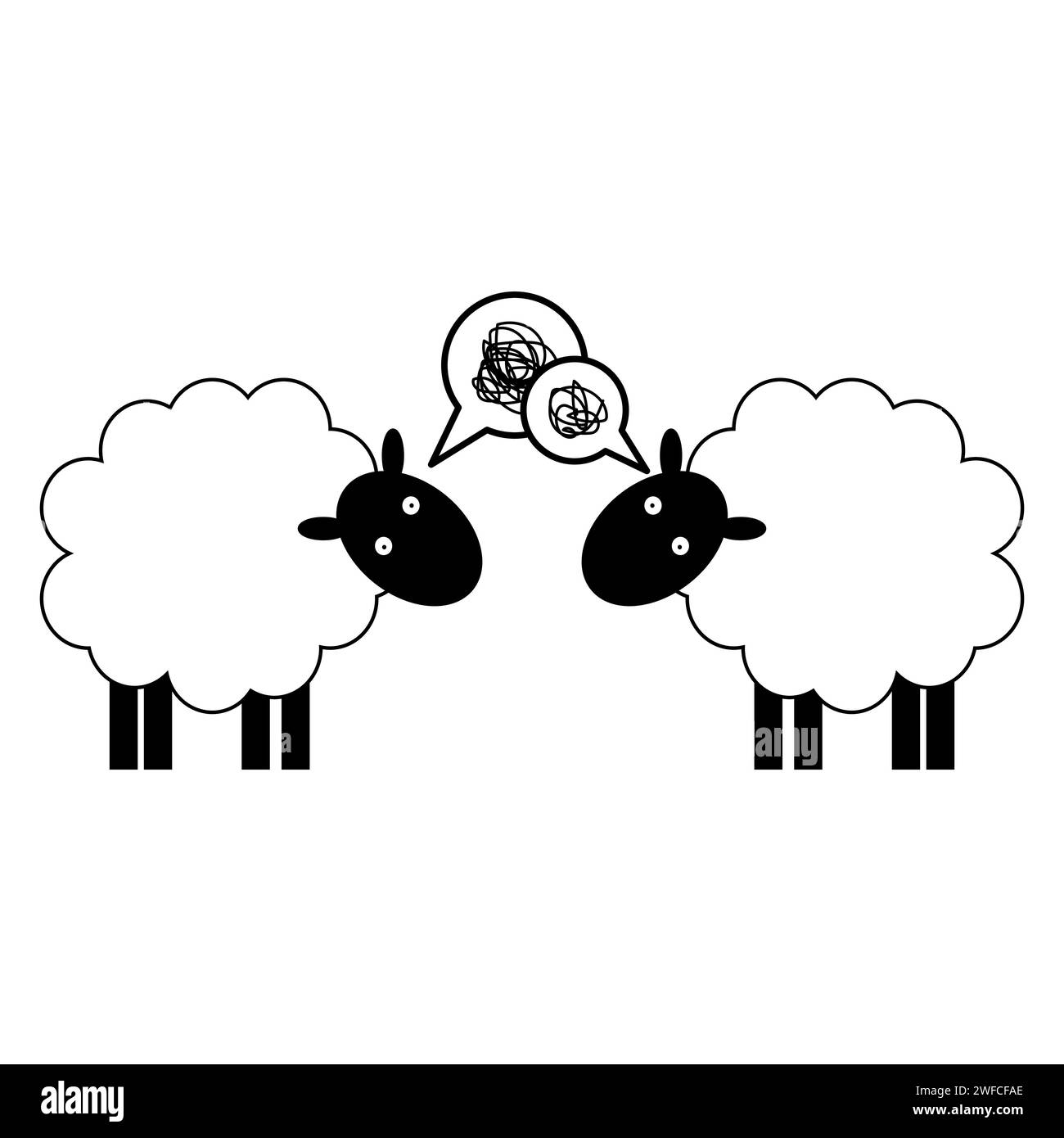 Personaggio dei cartoni animati due pecore su sfondo bianco. Illustrazione vettoriale. immagine stock. EPS 10. Illustrazione Vettoriale