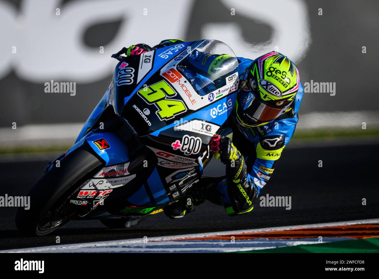 Il pilota spagnolo di Moto2 Fermin Aldeguer del team GT Trevisan Speedup Racing durante il Gran premio Motul a Cheste, Valencia, Spagna. Novembre 2023 Foto Stock