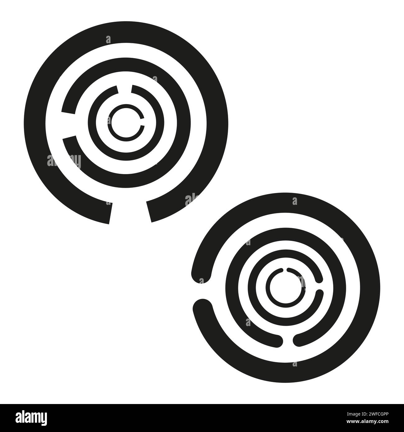 icone labirinti rotondi. Forma rotonda. Puzzle per bambini. Illustrazione vettoriale. EPS 10. Illustrazione Vettoriale