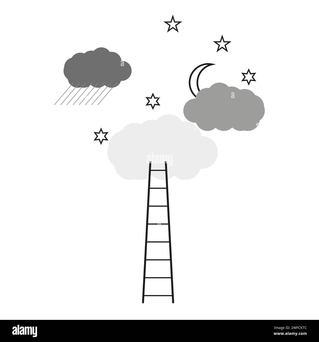 Scaletta nuvole di sole. Tecnologia cloud. Concetto aziendale. Illustrazione vettoriale. immagine stock. EPS 10. Illustrazione Vettoriale