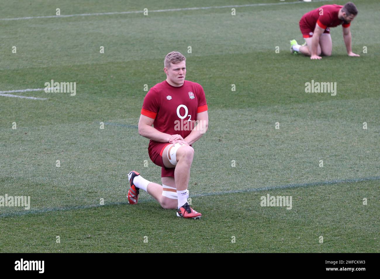 Girona, Spagna, 29 gennaio 2024 - Tom Pearson al campo di allenamento maschile di rugby in Inghilterra. Foto Stock