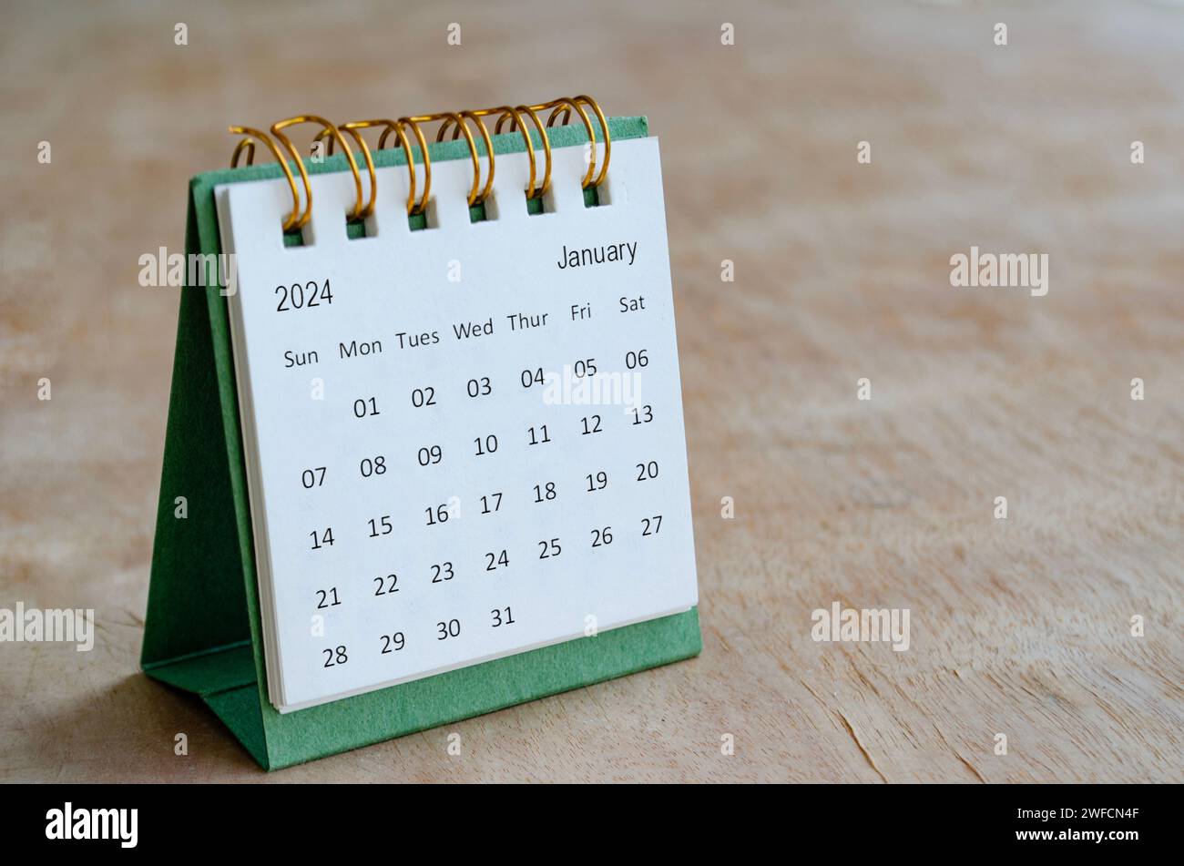 Calendario tabella di gennaio 2024 con spazio personalizzabile per il testo. Concetti di calendario e spazio di copia. Foto Stock