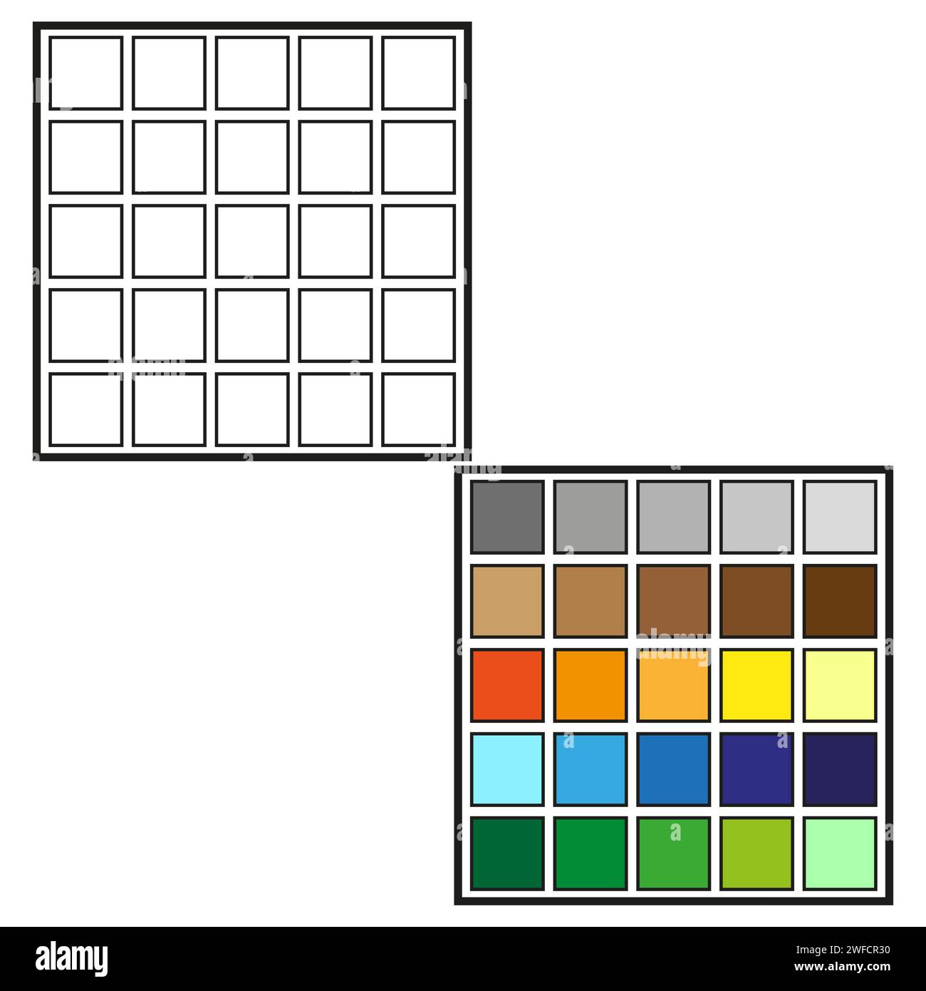 Icona con celle quadrate colorate. Sfondo colorato. Illustrazione vettoriale. immagine stock. EPS 10. Illustrazione Vettoriale