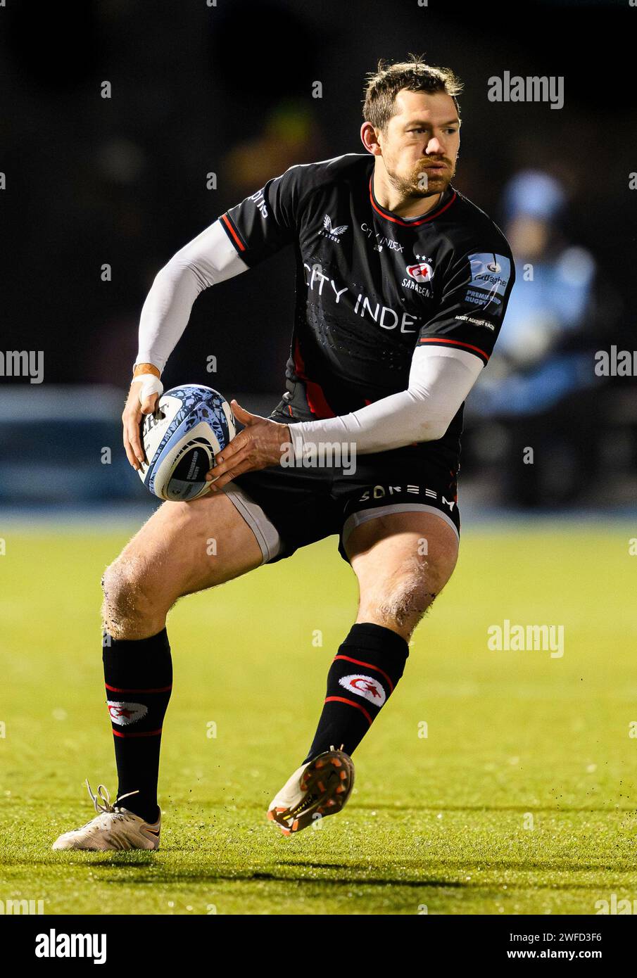 LONDRA, REGNO UNITO. 27 gennaio 2024. Alex Goode dei Saraceni in azione durante Saracens vs Exeter Chiefs Gallagher Premiership Rugby R10 a Stonex St Foto Stock