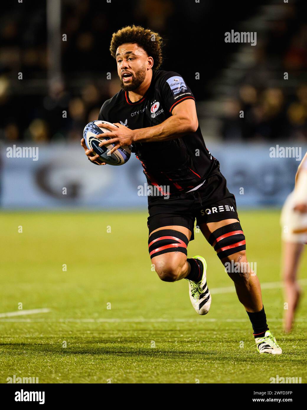 LONDRA, REGNO UNITO. 27 gennaio 2024. Andy Christie dei Saracens in azione durante Saracens vs Exeter Chiefs Gallagher Premiership Rugby R10 a Stonex Foto Stock