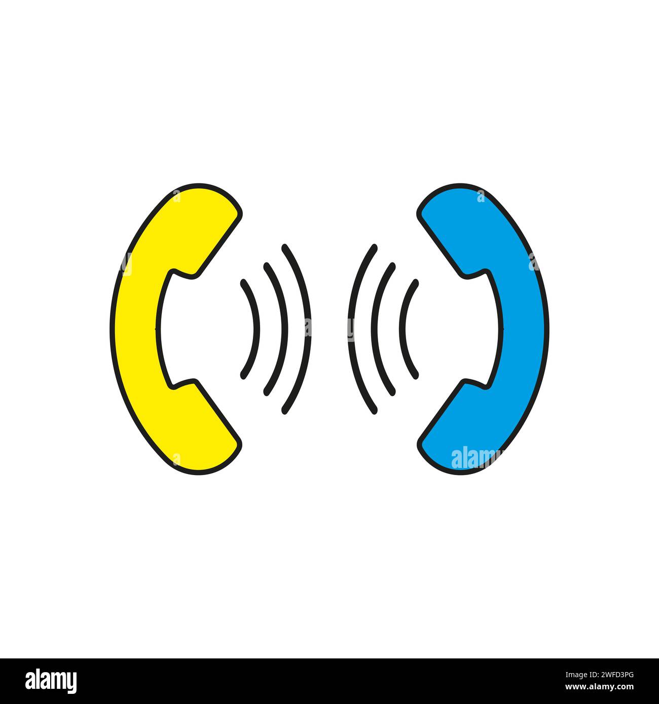 Ricevitori astratti gialli e blu per il design concettuale. Icona telefono impostata. Comunicazione, concetto Internet. Illustrazione vettoriale. Immagine stock. EPS 10. Illustrazione Vettoriale