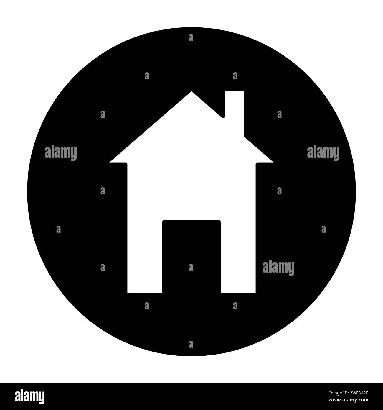 Icona della silhouette principale. Cerchio nero. Pulsante homepage. Simbolo della casa. Oggetto isolato. Illustrazione vettoriale. Immagine stock. EPS 10. Illustrazione Vettoriale