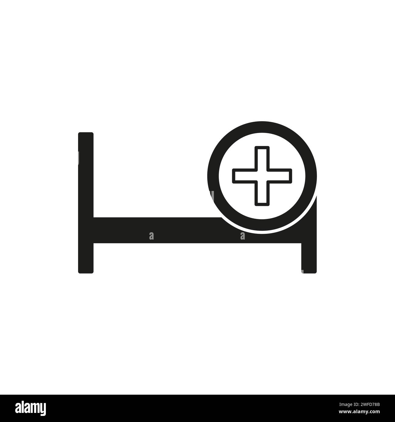 Logo del pronto soccorso. icona letto ospedale. Illustrazione vettoriale. Immagine stock. EPS 10. Illustrazione Vettoriale