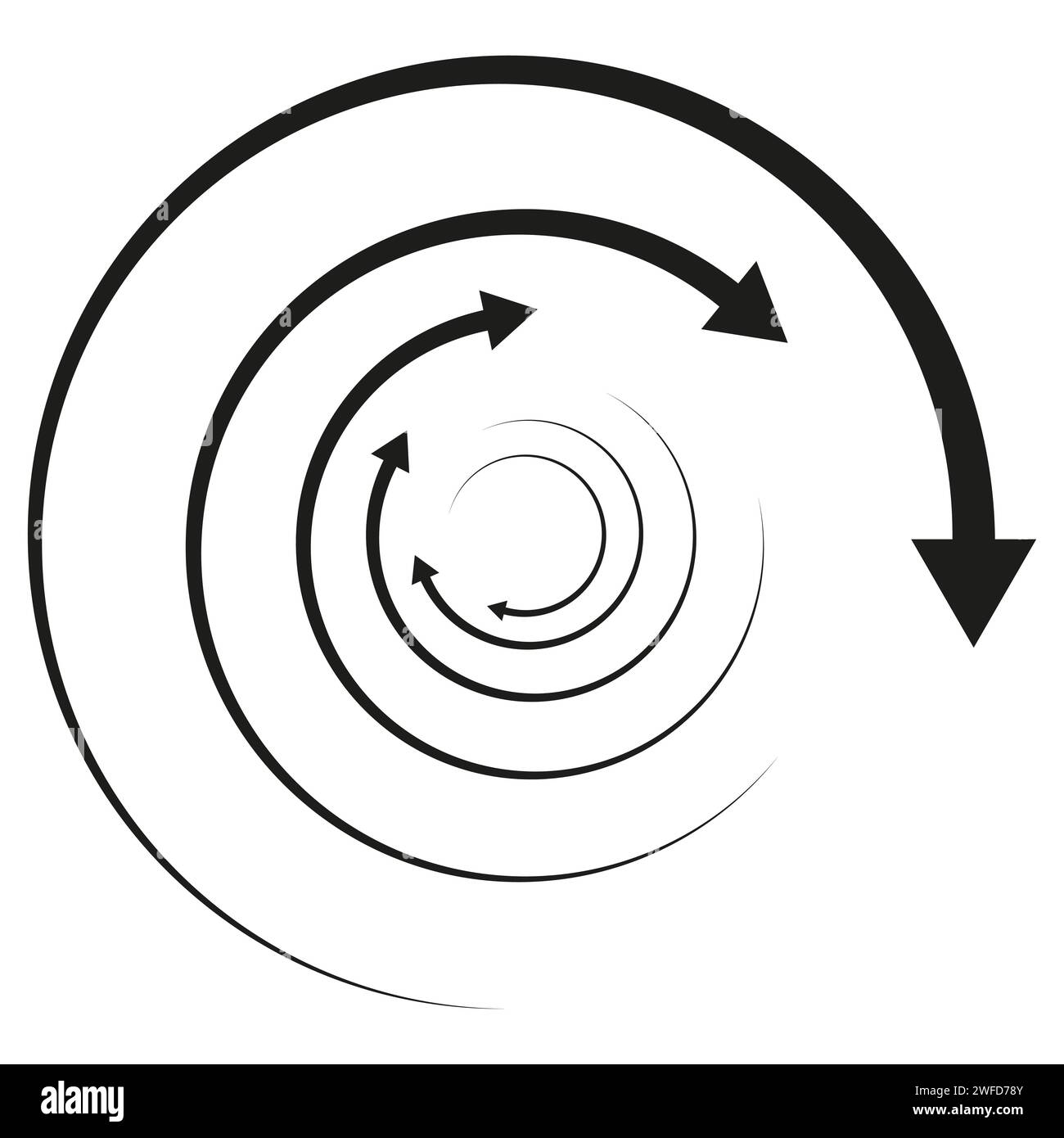 Frecce di rotazione. Elemento con freccia concentrica, radiale e circolare. Cursore ciclico, icona puntatore. Illustrazione vettoriale. EPS 10. Illustrazione Vettoriale