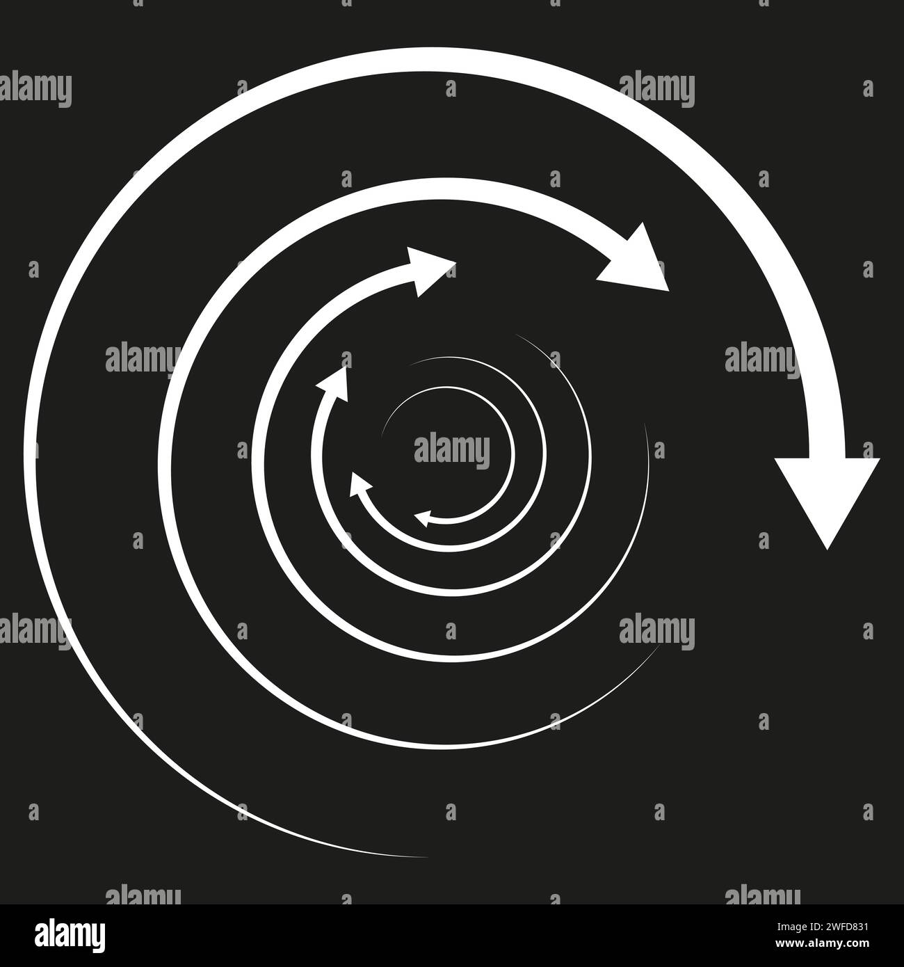 Frecce di rotazione. Elemento con freccia concentrica, radiale e circolare. Cursore ciclico, icona puntatore. Illustrazione vettoriale. EPS 10. Illustrazione Vettoriale