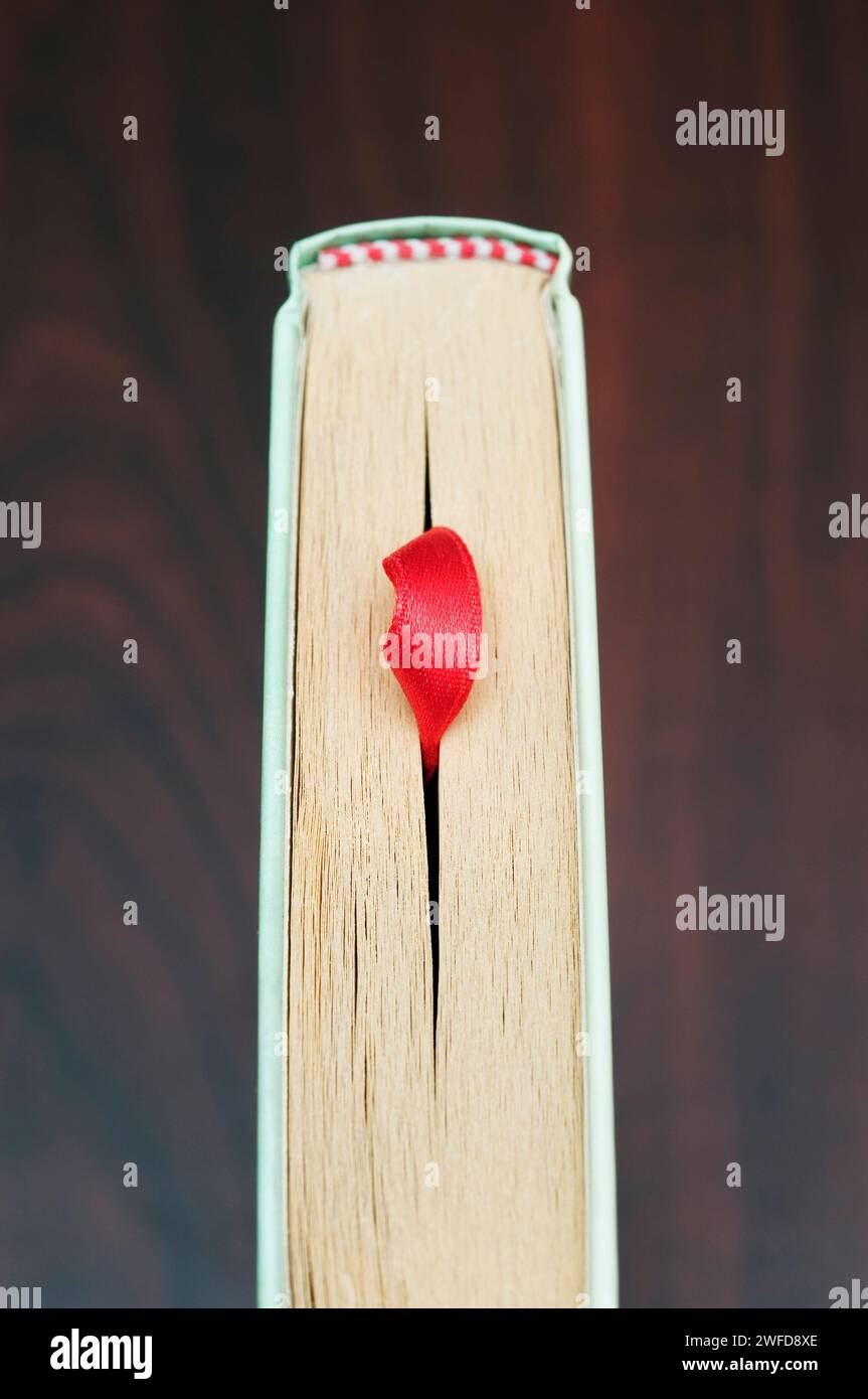 Al di sopra di vista del libro con segnalibro Foto Stock