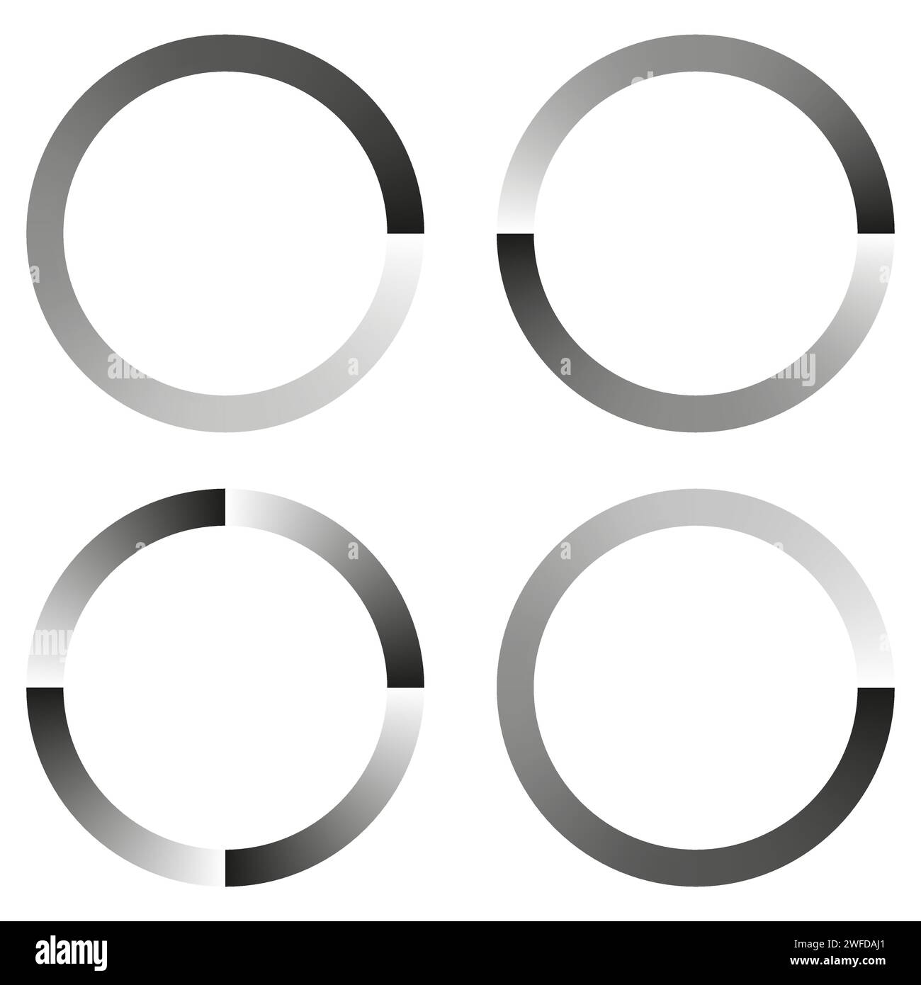 Indicatore di avanzamento, fasi, fasi. Precaricatore, forma tampone. Cerchio, icona di caricamento circolare. Illustrazione vettoriale. EPS 10. Illustrazione Vettoriale