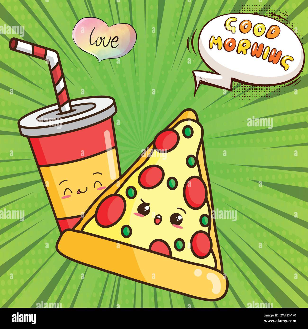 cartoni animati hotdog in stile pop art fast food Illustrazione Vettoriale