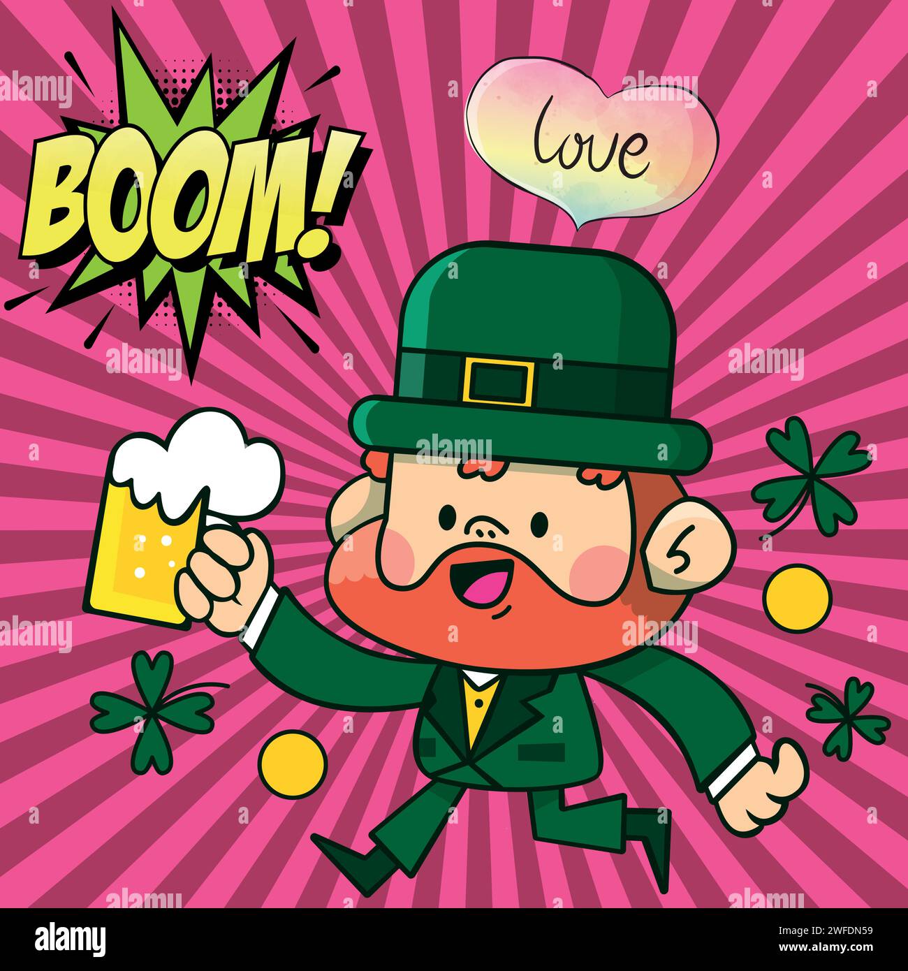 Beer Leprechaun immagine vettoriale in stile pop art Illustrazione Vettoriale