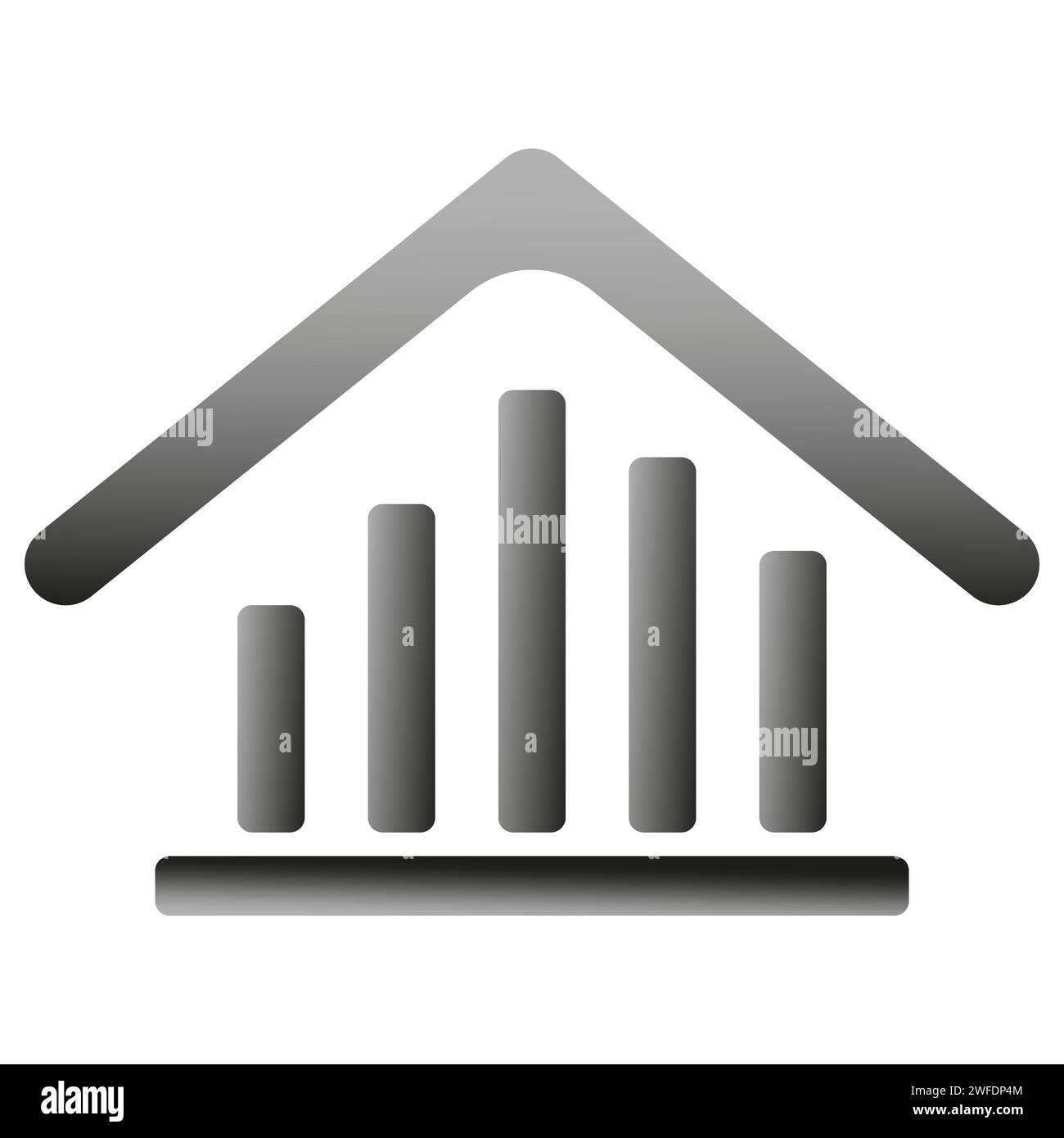Icona della casa con grafico a barre. Prezzo o concetto di classificazione energetica. Grafico a barre per il valore. Illustrazione vettoriale. EPS 10. Immagine stock. Illustrazione Vettoriale