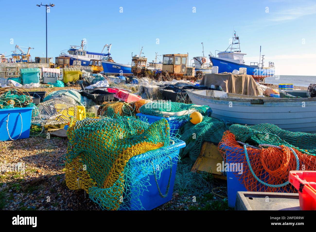 Spiaggia dei pescatori di Hastings, Old Town Stade, East Sussex, Regno Unito Foto Stock