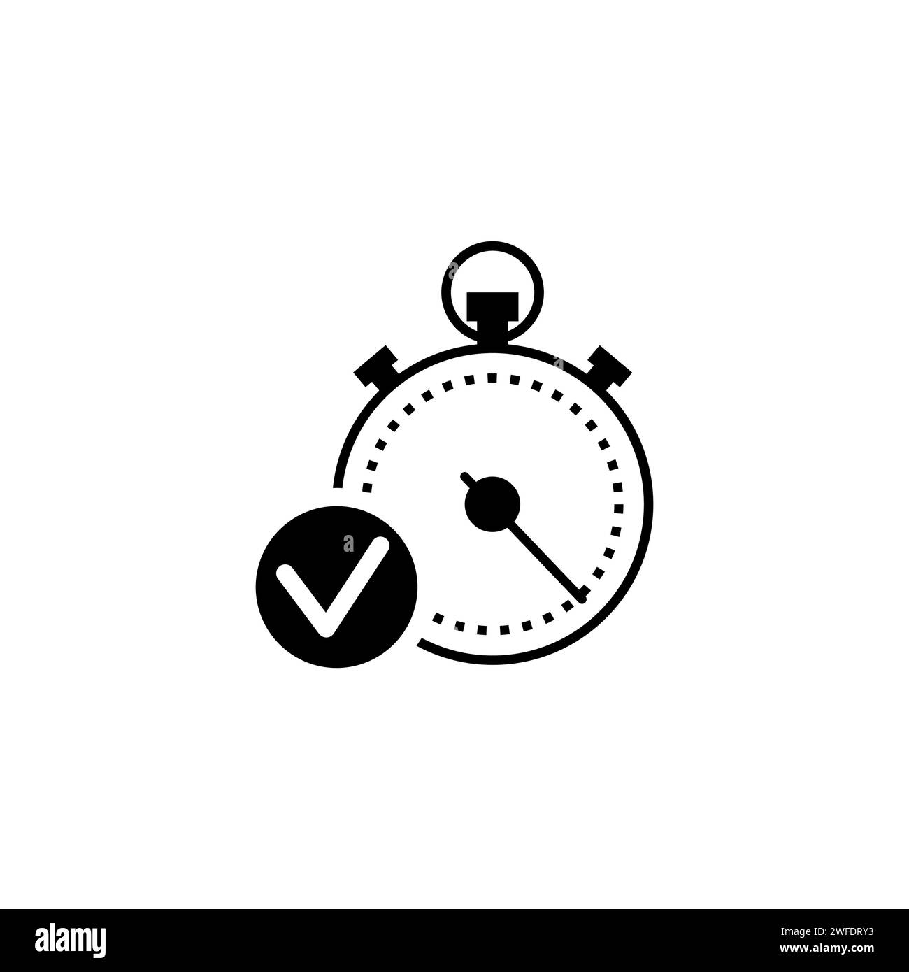 Icona Quick Time. Simbolo di scadenza rapida. Icona timer con segno di spunta. Illustrazione vettoriale. EPS 10. Immagine stock. Illustrazione Vettoriale