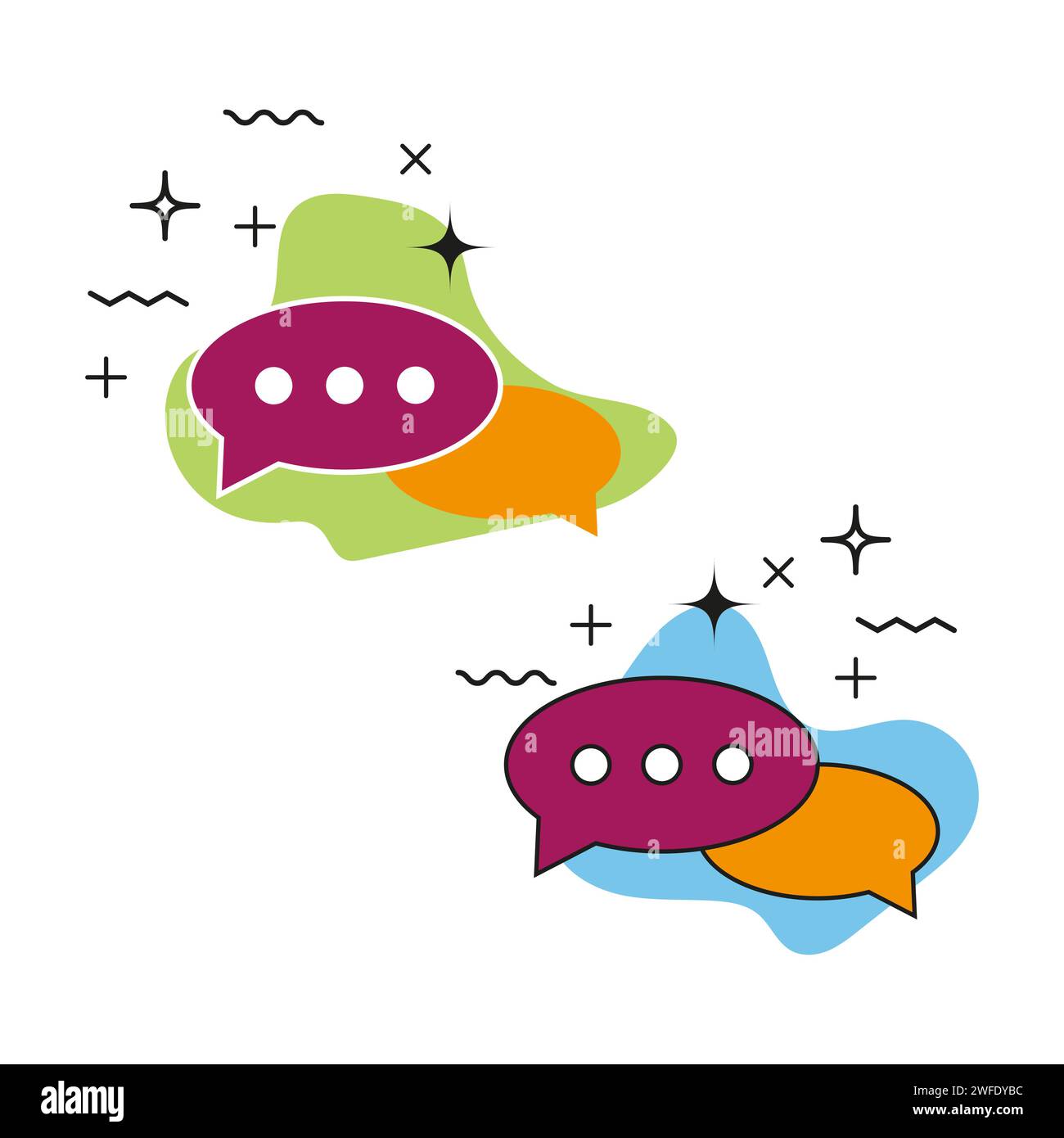 Icone Web SEO e social media. Messaggi colorati. Simbolo di comunicazione. Segnali chat. Illustrazione vettoriale. EPS 10. Immagine stock. Illustrazione Vettoriale