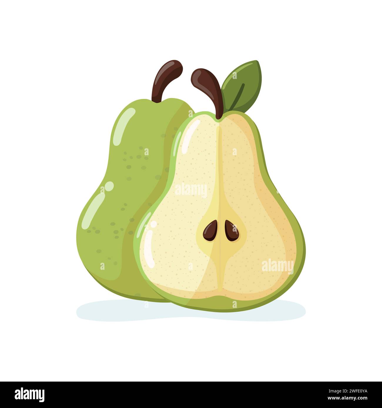 Pera verde e metà pera. Illustrazione del vettore di frutta Illustrazione Vettoriale