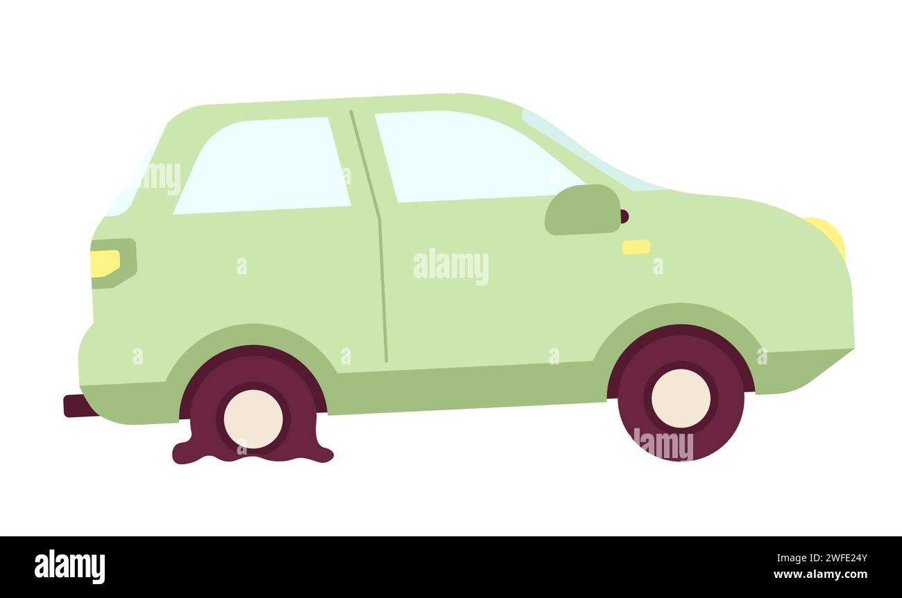 Auto incidente con oggetto cartoon 2D pneumatico sgonfio Illustrazione Vettoriale