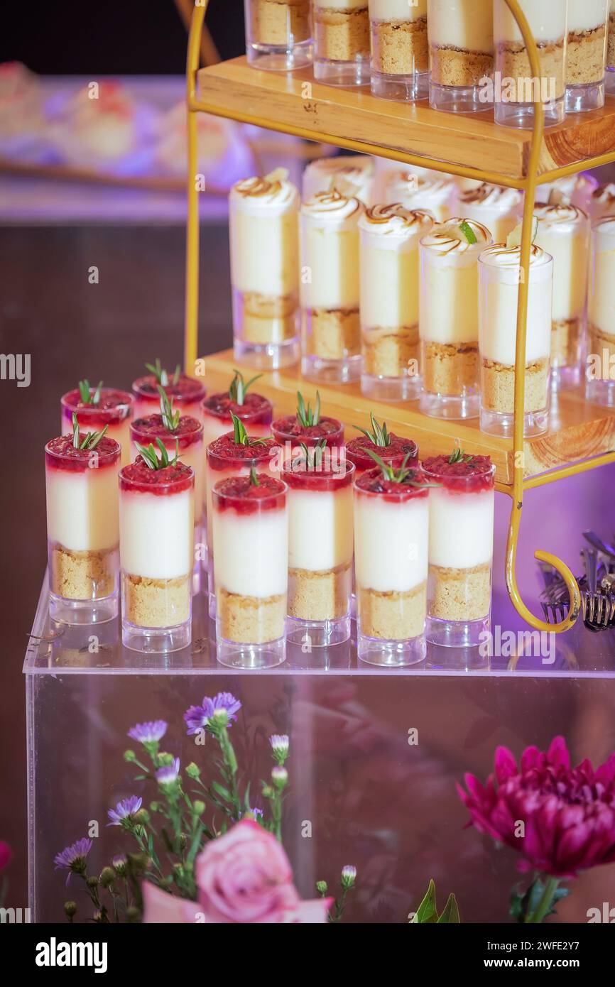 Presentazione individuale dei dessert per la ricezione della festa Foto Stock