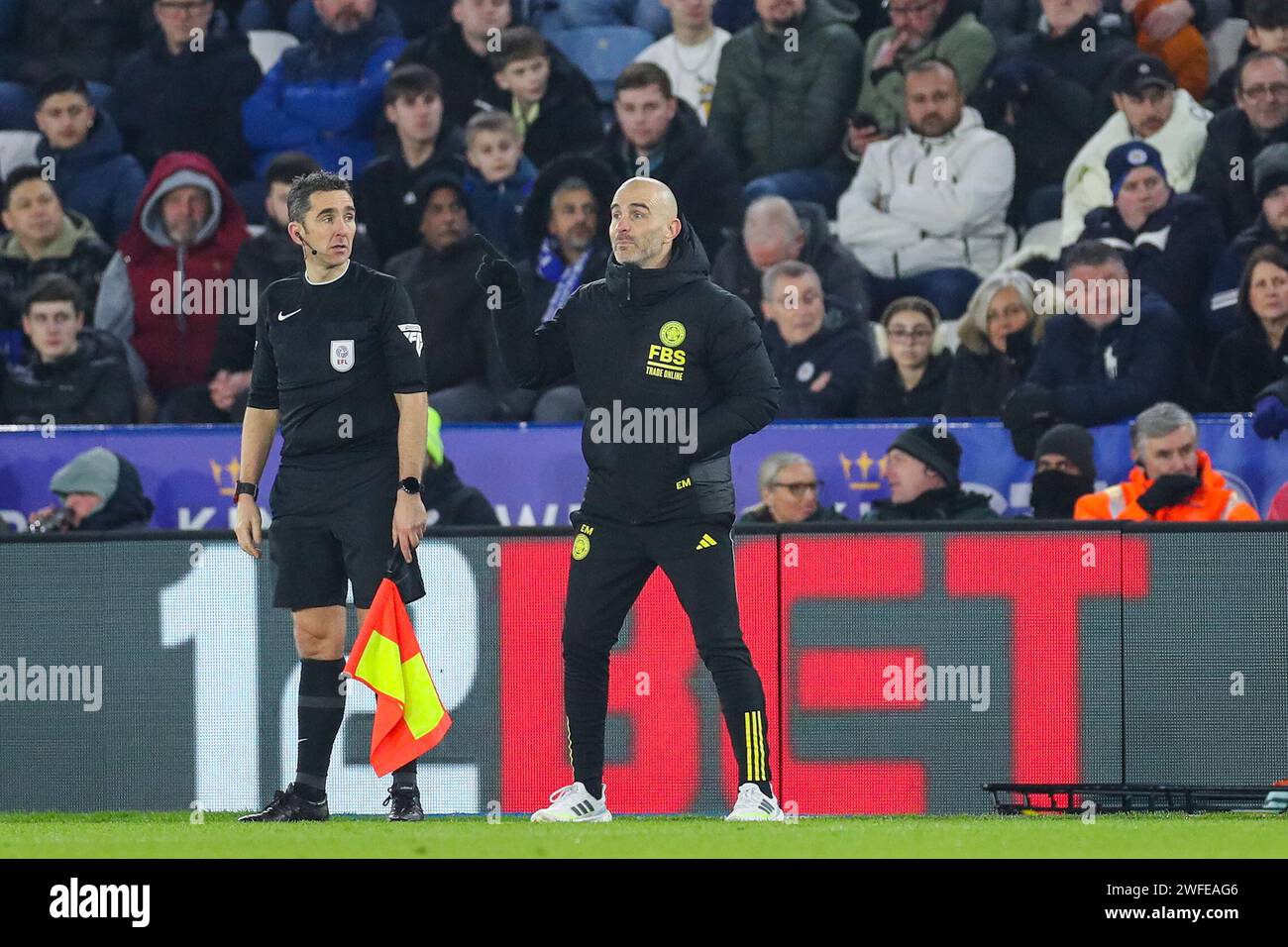 Leicester, Regno Unito. 30 gennaio 2024. Il 30 gennaio 2024, Enzo Maresca, manager del Leicester City FC contro Swansea City FC, si esibisce al King Power Stadium di Leicester, Inghilterra, Regno Unito Credit: Every Second Media/Alamy Live News Foto Stock