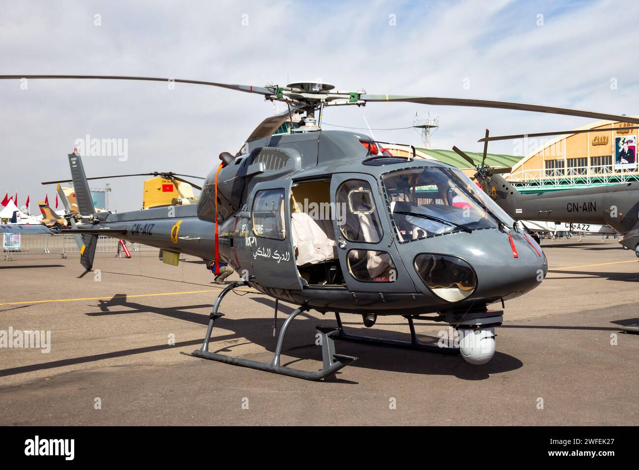 Royal Maroccan Gendarmerie (polizia) elicottero AS355F Ecureuil all'Expo dell'aviazione di Marrakech. Marrakesh, Marocco - 28 aprile 2016 Foto Stock