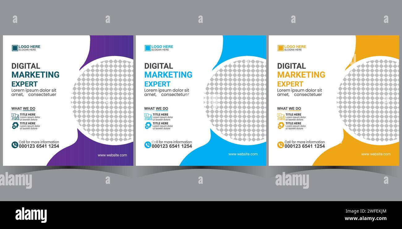 modello di post design dei social media aziendali. modello di social media aziendale. set di template per banner quadrati. Illustrazione Vettoriale