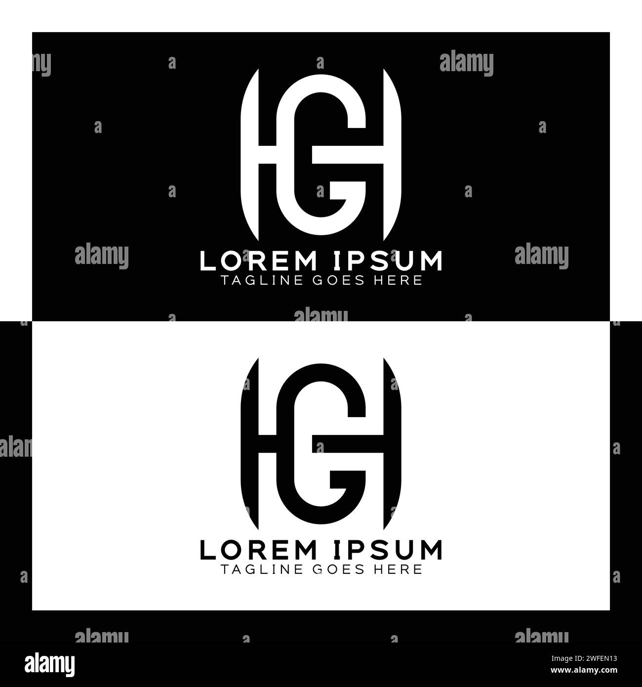 Logo della lettera iniziale DI HG. Monogramma di progettazione del modello H e G dell'alfabeto Illustrazione Vettoriale