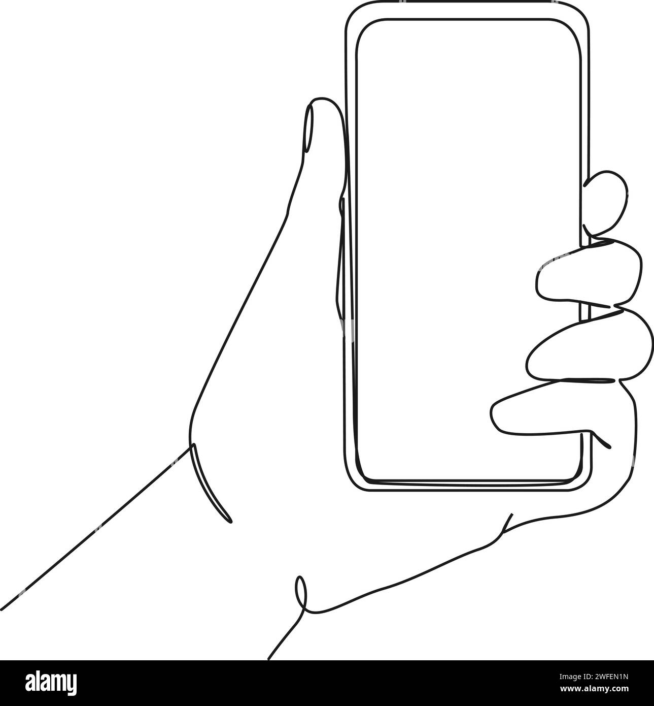 disegno continuo a riga singola di uno smartphone con impugnatura, illustrazione vettoriale line art Illustrazione Vettoriale